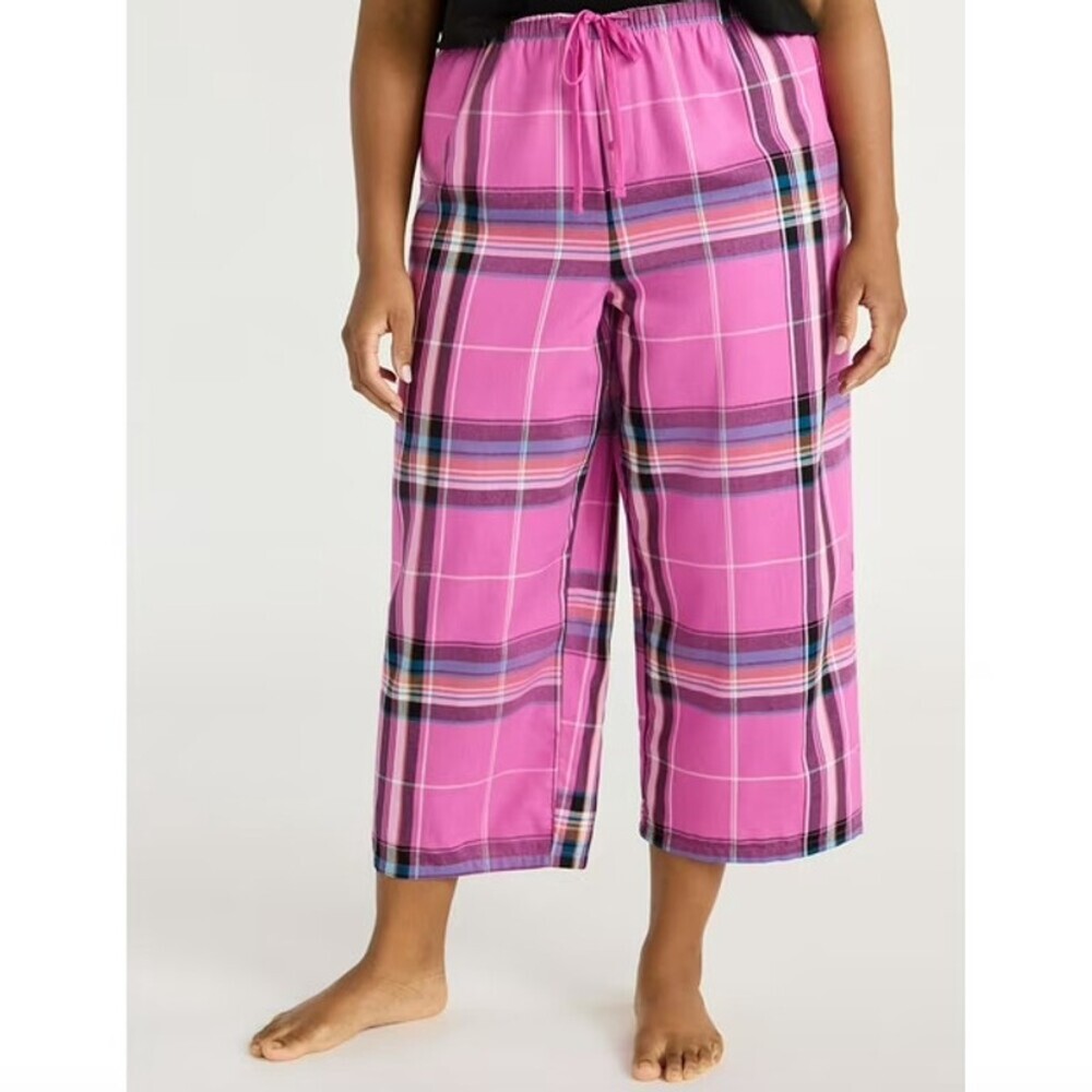Joyspun Women's Large Woven Cropped Pajama Pants Orchid Delight Ligtweight Pink - Picture 3 of 3